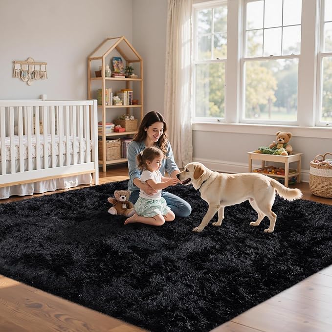 5x8 Area Rug for Living Room:Ultra Soft Fluffy Shag Black Rugs, Large Fuzzy - Image 9