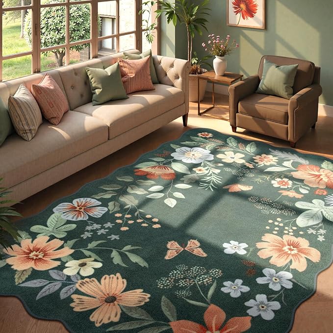 Lahome Floral Washable 6x9 Area Rugs, Soft Bedroom Rug by Lahome