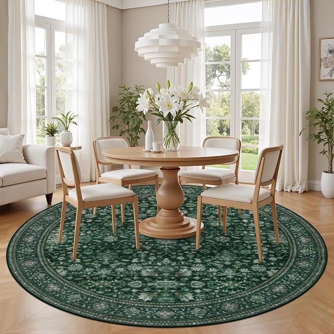 Round Area Rug for Living Room: 6ft Washable Vintage Boho Soft Thin Circle Rug - Image 3