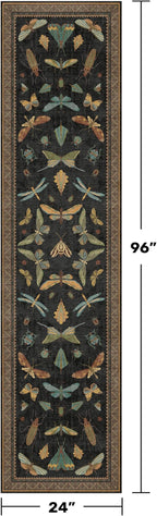 Vintage Insect 2x8 Black Entryway Runner Rug, Washable Non Slip Runners - Image 2
