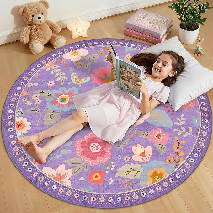 RELEANY Floral 8ft Area Rugs Washable Print Boho Cute Carpet Non Slip Flower - Image 8
