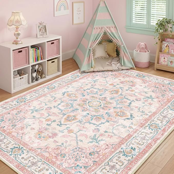 CAPALOCA Machine Washable Rugs Nursery Rug 5x8 Cute Girl Non Slip Low Pile - Image 3