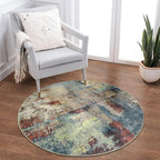 Lahome Modern Abstract Round Rug - 3Ft Small Red Washable Kitchen Round Area by Lahome