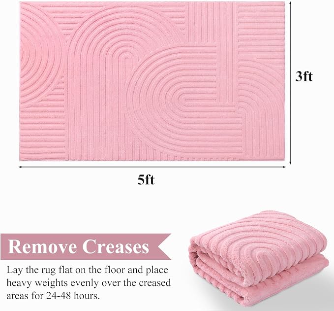 Pauwer Pink Area Rug for Girls Bedroom 3x5 Soft Fluffy Non Slip Machine - Image 2