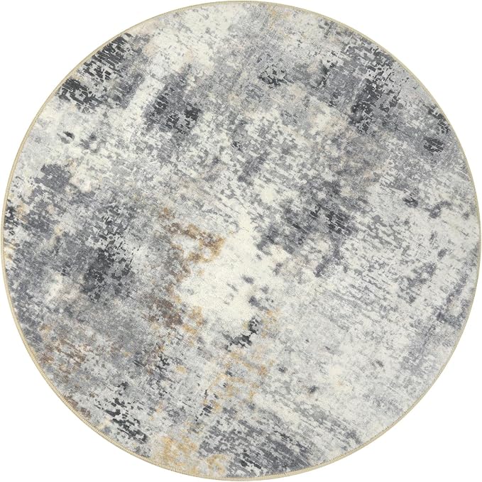 Lahome Modern Abstract Round Rug - 4Ft Grey Small Bathroom Rug Indoor 4x4 - Image 8