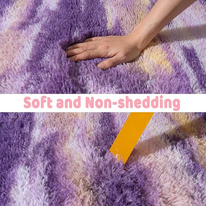 Soft Runner Rugs for Bedroom Hallways, 2x4 Abstract Purple Fluffy Shag Throw - Image 6