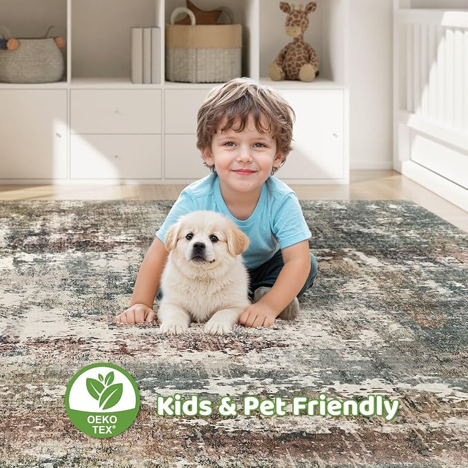6x9 Area Rug Washable Rugs: Living Room Large Abstract Modern Soft Stain - Image 7