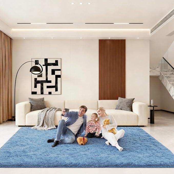 6x9 Area Rugs for Living Room, Large Fluffy Blue Rugs for Bedroom, Fuzzy Shag - Image 6