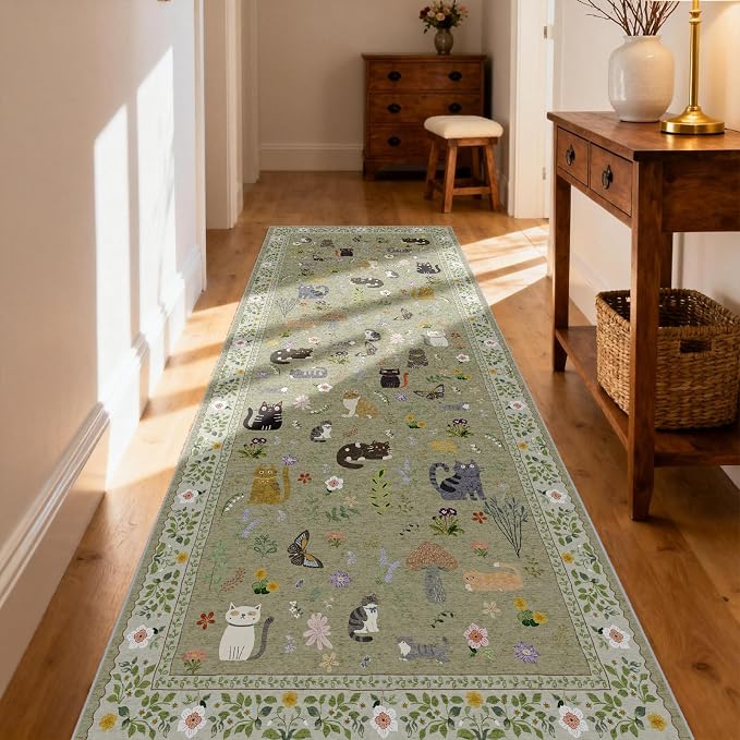 3x7 Washable Rug Runner, Non Slip Low Pile Hallway Cat Runner Rug, Stain - Image 6