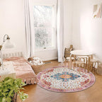 Moynesa Ultra-Thin Washable Round Rug - 4ft Pink Oriental Circle Area Rugs - Image 3