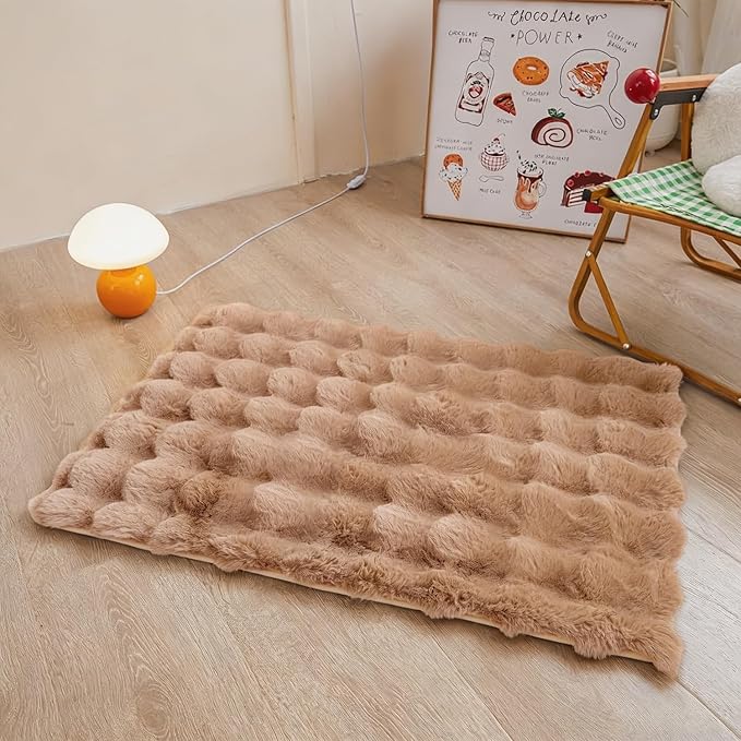 Coffee Rabbit Plush Rug 2'x3', Fluffy Shaggy Area Rug - Image 3