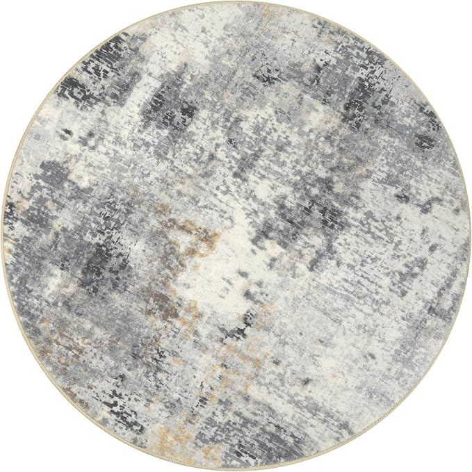 Lahome Modern Abstract Round Rug - 6Ft Gray Circle Rugs - Image 8