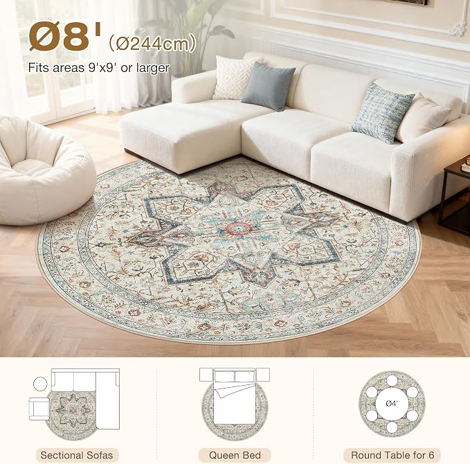 Tortania 8' Round Area Rug Living Room Rugs - Image 8