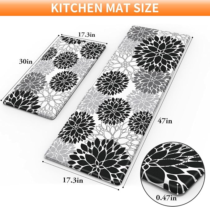StepLively Kitchen Mats for Floor 2PCS, 0.47" Anti Fatigue Mats for Kitchen - Image 2