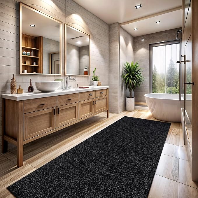 CAMILSON Indoor and Outdoor Runner Rug Dark Gray Black Solid Boho Woven Design - Image 5