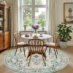 Round Area Rug for Living Room: 4 ft Floral Washable Circle Rug Soft Non-Slip - Image 4