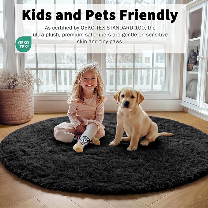 ONASAR Black Round Area Rug 4ft, Soft Bedroom Circle Rugs Floor Mats - Image 5
