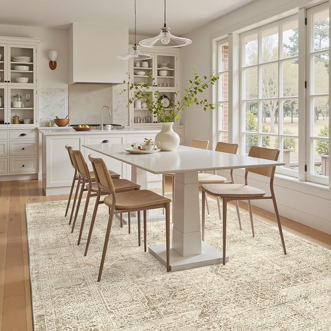 Soalmost 5x7 Area Rugs Brown Low Pile Indoor Washable Trendy Faded Style Floral - Image 4