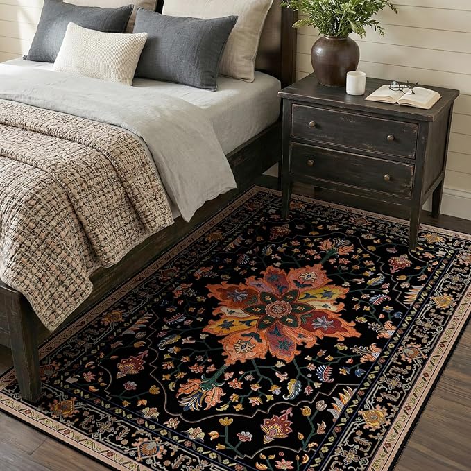 RELEANY Area Rugs 4'x6' Washable Non-Slip, Floral Vintage Distress Medallion - Image 3