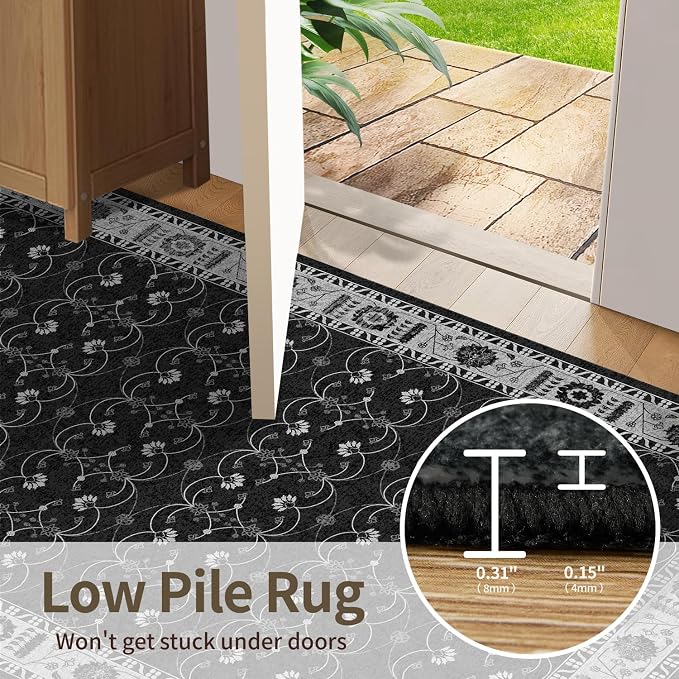 Rugxara Black Rug Area Rugs 5x7, Washable Rugs - Image 9