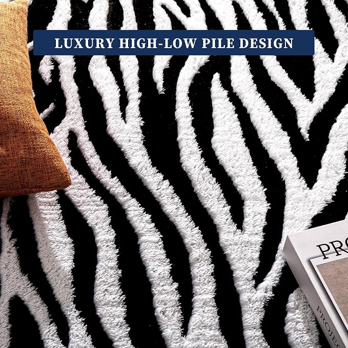 YIHOUSE 4x6 Ft Zebra Area Rugs, Abstract Modern Black and White Washable Rug - Image 4