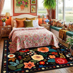 RELEANY Floral Square 8ft Area Rugs Washable Print Boho Cute Carpet Non Slip - Image 2