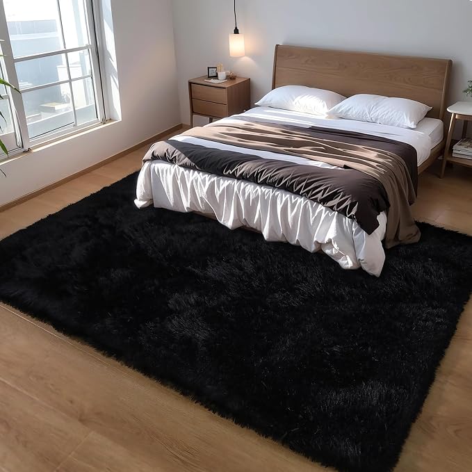 KICHOWUA 5x8 Black Fluffy Shag Rug - Image 6