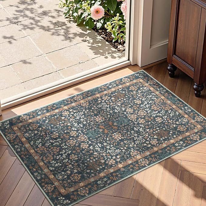 jinchan Zenith Floral 2x3 Rug for Entryway Washable Kitchen Rug Non-Slip by JINCHAN