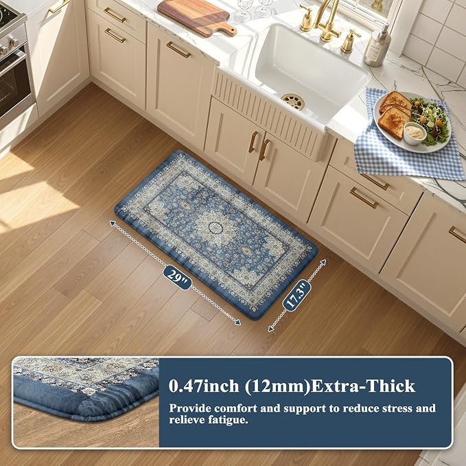 Collive Boho Blue Kitchen Mats Cushioned Anti Fatigue Mats, Non-Slip Kitchen - Image 2