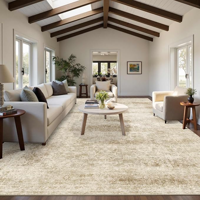 Latte&Fog 9x12 Area Rug for Living Room, Extra Large Vintage Beige Washable Rugs by LatteFog