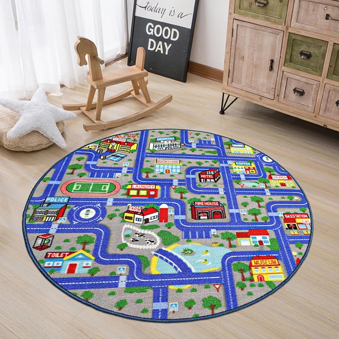 Capslpad Blue Car Road Kid Rug Carpet Playmat by CapslpadDirect