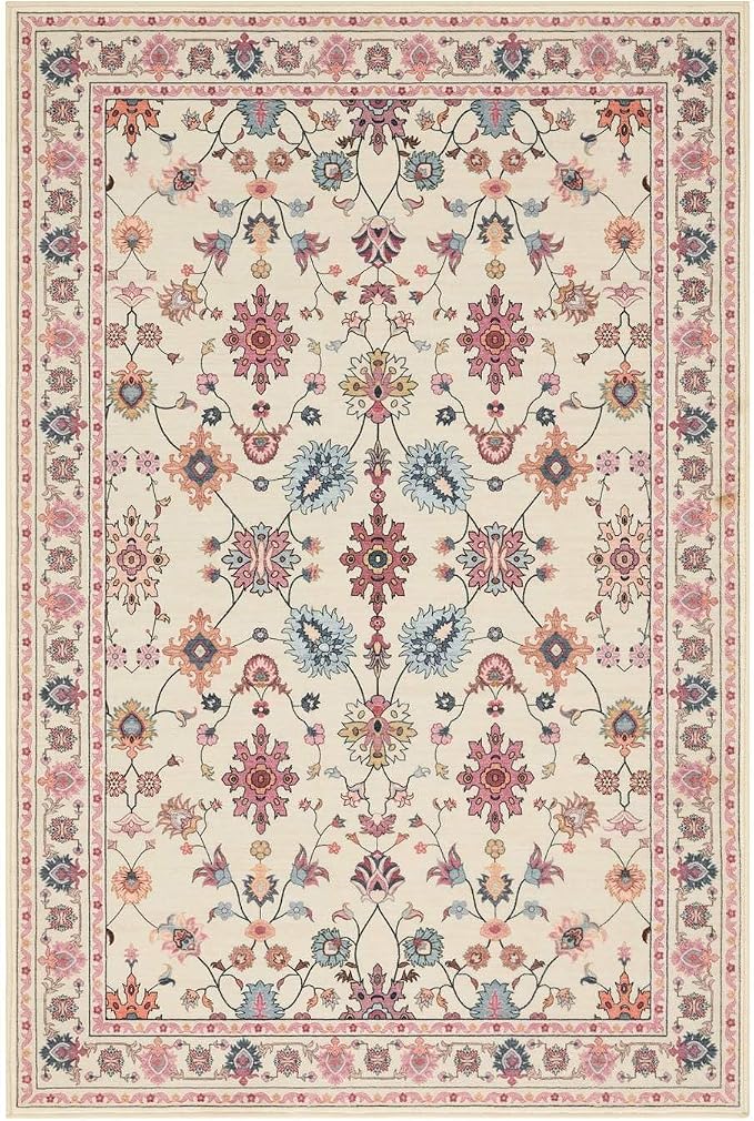 Rugxara Pink Rug for Living Room Bedroom, Floral 5x7 Washable Rug, Vintage Boho - Image 10