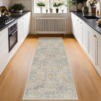 Vintage Beige Blue 3x10 Runner Rug - Image 3