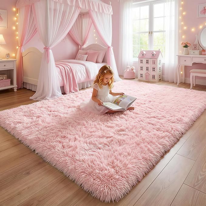 Amdrebio Pink Rugs for Girls Bedroom, 9x12 Large Fluffy Area Rugs for Living - Image 8