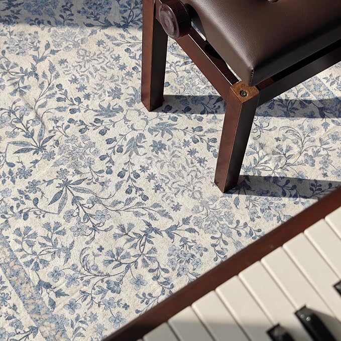 jinchan Zenith Corner Rug 6x6 Area Rug Floral Soft Aesthetic Rug Non-Slip Low - Image 4