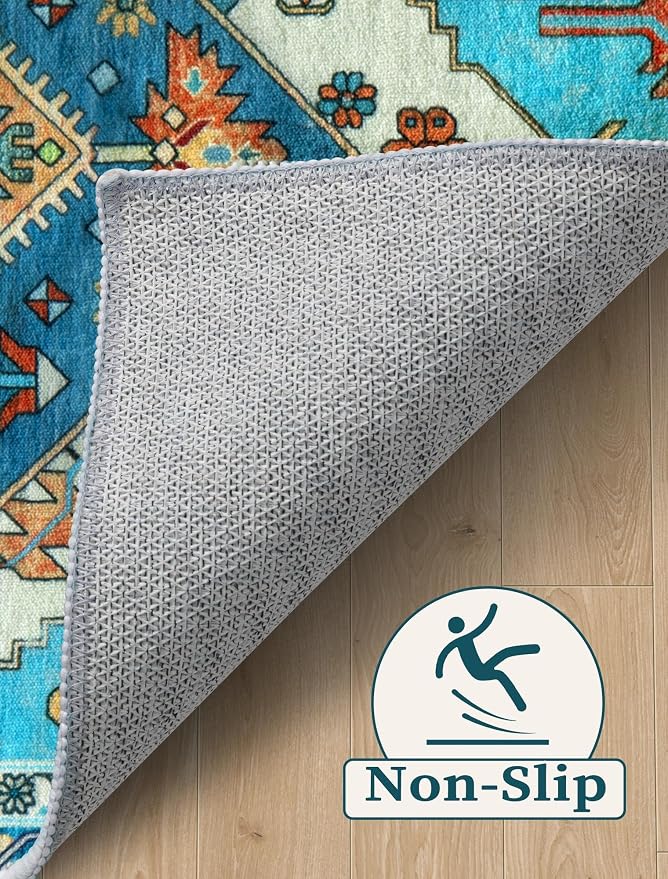 SERISSA Runner Rug for Hallways, Extra Long Boho Rug Ultra Soft Vintage Blue - Image 3