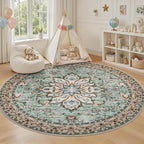 Round Area Rug for Living Room: 4 ft Washable Vintage Boho Soft Thin Circle Rug - Image 5