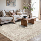 Rugxara 5X7 Washable Area Rug for Living Room, Vintage Neutral Large Boho Rugs - Image 3
