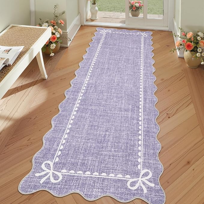 GarveeHome Scalloped Bow Rug for Living Room, Solid Purple Rug for Dorm - Image 8