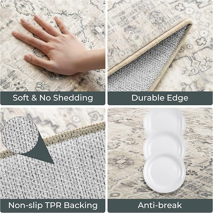 GRANNY SAYS Boho Kitchen Rug Sets of 2, Non Slip Washable Faux Wool Kitchen Mats - Image 4