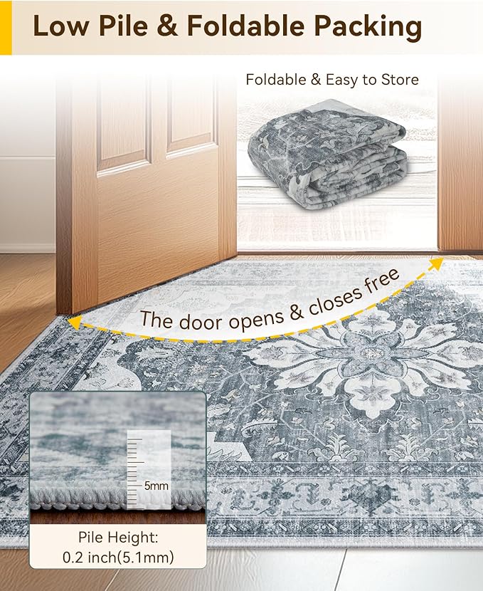RELEANY Area Rugs 3'x5' Washable Non-Slip, Floral Vintage Distress Medallion - Image 7