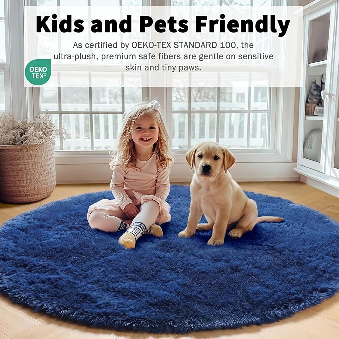 ONASAR Navy Blue Round Area Rugs 5ft, Soft Bedroom Circle Rug Floor Mat - Image 5