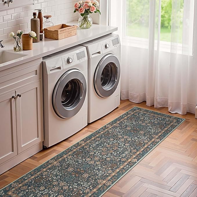 jinchan Zenith Floral Runner Rug 2x6 Washable Kitchen Runner Non-Slip Low-Pile - Image 4
