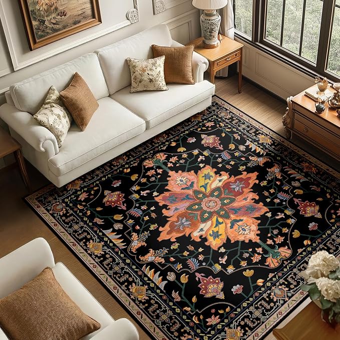 RELEANY Area Rugs Square 6ft Washable Non-Slip, Floral Vintage Distress by RELEANY