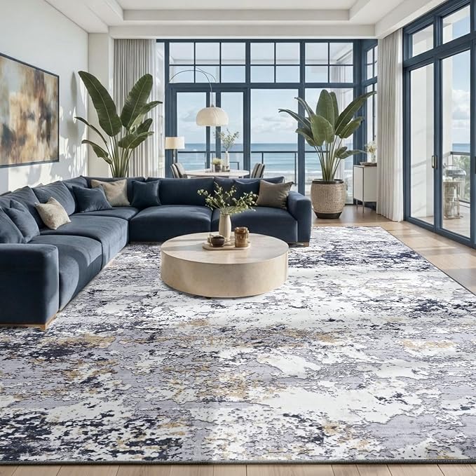 Toneed Abstract Area Rug Modern Washable Rug Soft Non Slip Rug Low Pile by Toneed