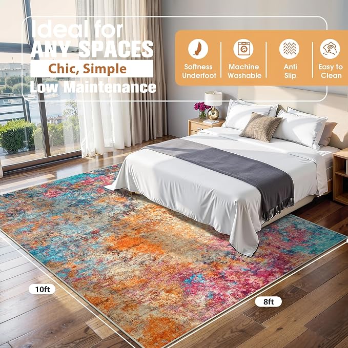 8x10 Area Rugs for Living Room Rug Washable: Abstract Large Rug for Dining Room - Image 2