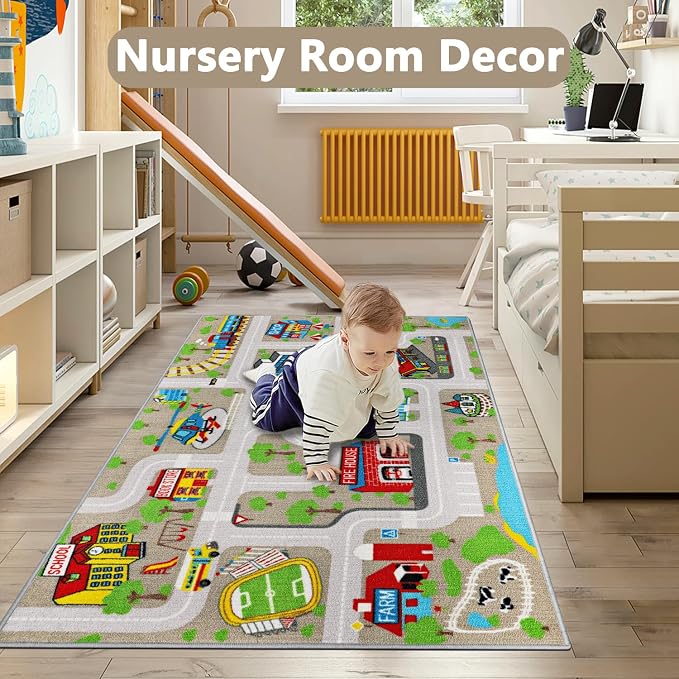 Capslpad Kids Rug Educational Play Rug 5.2'x3.3' Traffic Road Kids Play Car Mat - Image 7