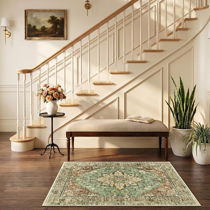 RELEANY Area Rugs Small 2'6"x4' Washable Non-Slip, Floral Vintage Distress - Image 2