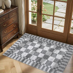GarveeHome Grey Checkered Rug 2x3 Washable Rug Non-Slip - Image 3