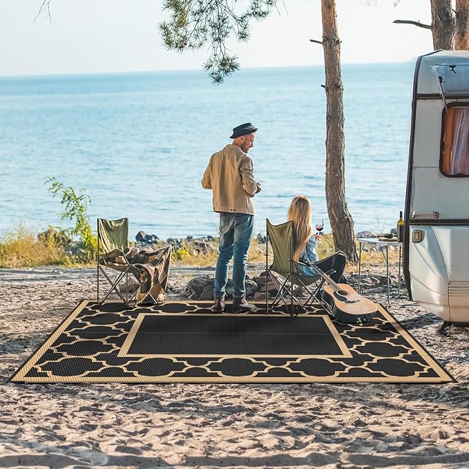 GENIMO Outdoor Rug 8' x 10' Patio Waterproof, Foldable Reversible Plastic Straw - Image 2